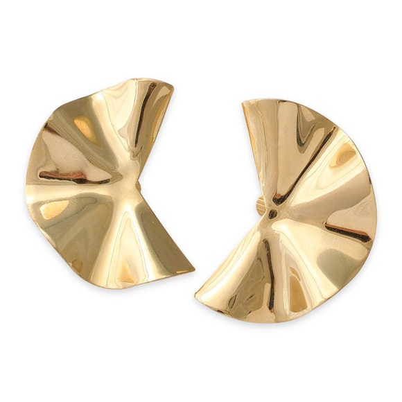 Modernist Clip On Earrings Gold Plated Ear Climber Large Fan Shape - Picture 2 of 5
